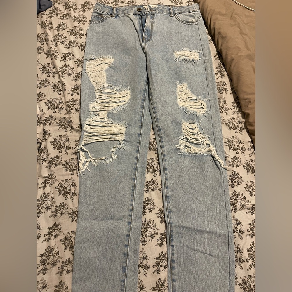 Reserved Light Blue Distressed Straight Leg Jeans